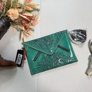 American Darling Teal Embossed Clutch